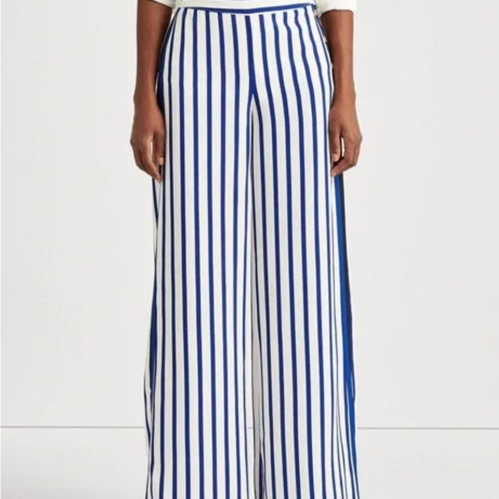 Lauren Ralph Lauren Blue and White Striped Wide Leg Pants - Picture 4 of 8